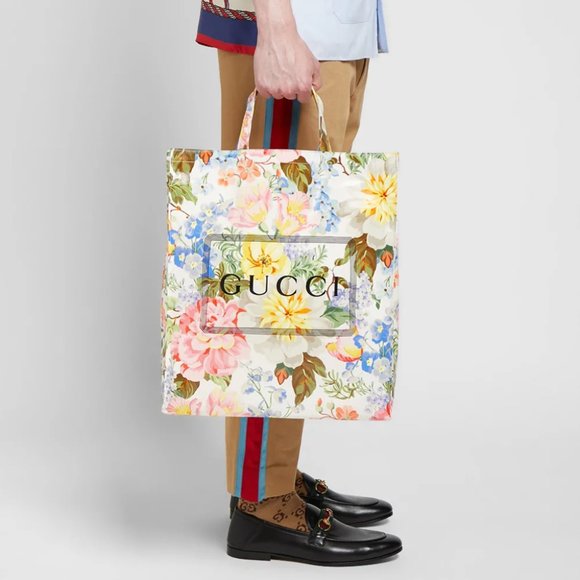 Gucci Floral-print Logo Tote Bag in White NEW WITH DUST BAG - Picture 13 of 14
